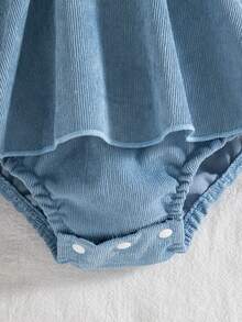 Bộ đồ liền thân tay lửng thêu hoa dễ thương cho bé gái mùa thu/đông màu xanh dương kèm tất họa tiết hoa và băng đô màu xanh - Màu xanh lam - Xem 4