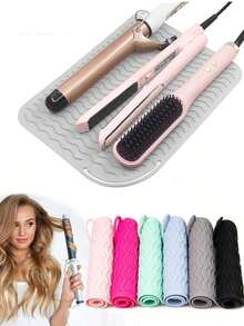 1 pieza Funda aislante de calor para rizador, Almohadilla para herramienta de peinado, Almohadilla resistente al calor para rizador para mostrador, Almohadilla resistente al calor para herramientas de peluquería, Almohadilla de silicona resistente al calor para peinado, Funda aislante de calor para rizador, Fácil de limpiar, Almohadilla antideslizante con diseño de ola, Adecuada para rizador, gabinete, viaje, Ge're'dian