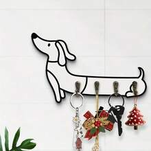 1 个白色腊肠犬壁挂式收纳架 - 天然木钥匙扣，带 4 个挂钩，适用于卧室、办公室入口装饰、乔迁礼物、狗主题壁挂、家居整理、耐用设计、壁挂式收纳、收纳爱好者必备品，适用于圣诞节家居装饰（需自行安装） - 彩色 - 查看 3