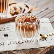 Set Of 6 Egg-Shaped Double-Layered Glass Cups, Vertical Stripe Design, Cold And Scald-Proof, Made Of Borosilicate Glass, Heat And Cold Resistant, Dishwasher Suitable, 250 Ml/8.5 Oz, Small Coffee Cups, Latte Cups, Also Suitable For Cappuccino, Tea, And Espresso - 無色 - 查看 8