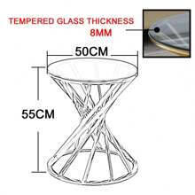 AINPECCA Round Sofa Side Table End Table Small Coffee Table Stainless Steel With Light Grey Tempered Glass Design Living Room - Silver - View 3