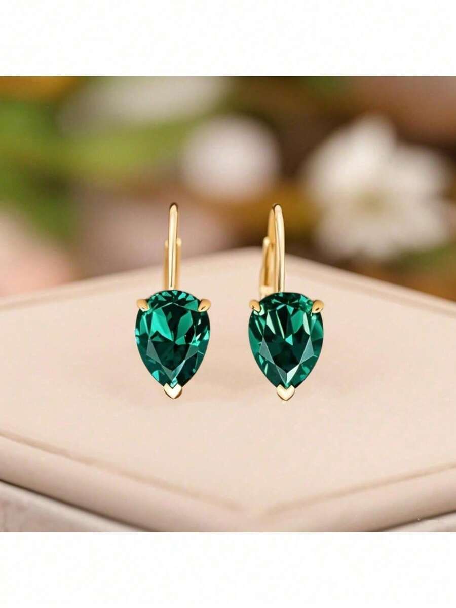 1 Pair Elegant Exquisite Women's Stud Earrings,Sparkling Water Drop Shape Design For Daily & Party Wear, Chic Jewelry Gift For Her, Casual Jewelry (No Box) - hoa tai - Xem 1