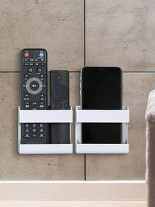 1pc/2pcs Wall-Mounted No Drill Adhesive Phone Charging Holder, Remote Control Storage Box, Horizontal Phone Stand, Multi-Function Organizer Box For Home Appliances, Non-Slip Bedside Storage Rack For Phone And Remote, Space-Saving, With Strong Adhesive, Durable Plastic, Suitable For Home, Office, Car, Minimalist Design, Easy Installation, Practical Storage Rack, Christmas/Halloween Gift For Women - Multicolor - View 2