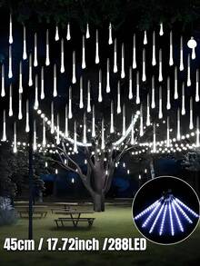 30/45cm Luz de lluvia de meteoritos solar con 8 tubos, IP65 resistente al agua, adecuada para calles, árboles, jardines, patios, fiestas de Año Nuevo, reuniones, bodas, decoraciones de Navidad y Halloween, luces de patio exterior (blanco cálido/blanco/color/azul)