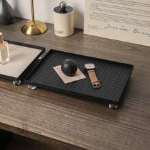 1 pièce Plateau de vanité tressé avec support en acrylique de forme diamant, disponible en blanc, noir et marron, polyvalent pour les parfums, les rouges à lèvres, les bougies, l'affichage des bijoux et à des fins décoratives