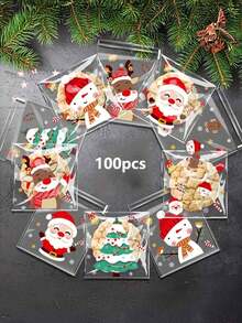 50/100pcs Christmas Treat Bags - Self-Sealing, Disposable Opp Candy & Cookie Pouches With Festive Cartoon Designs For Holiday Gifting - Multi-specification - View 6