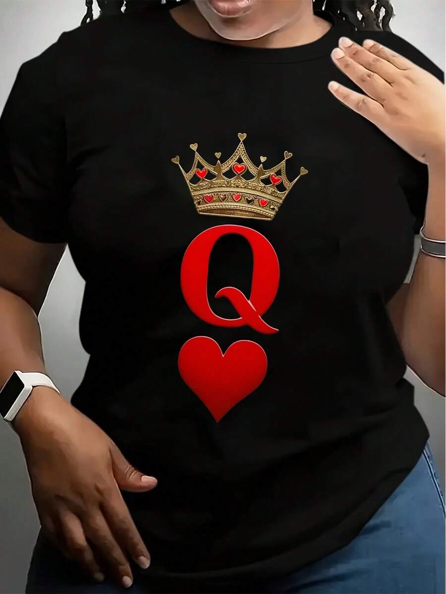 Crown Queen Of Hearts Pure Cotton Women's T-Shirt, Comfort Fit - màu đen - Xem 1