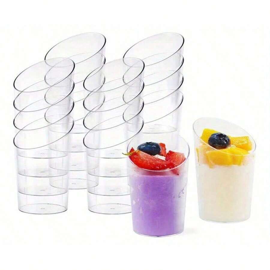 60/50/40/30/20/10 buc pahare rotunde înclinate pentru mousse, pahare pentru desert, pahare pentru lapte, pahare pentru tort și înghețată, groase și durabile, rezistente la căldură și frig, design înclinat pentru băut fără pai, pahare transparente cilindrice cu margine înclinată pentru petrecere, potrivite pentru nunți, zile de naștere, evenimente, restaurante, teme de Crăciun