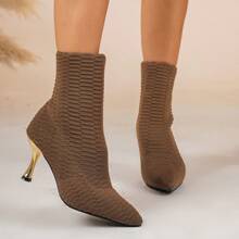 Women's Pointed Toe High Heel Ankle Boots, Elegant Stiletto Heel Design, Solid Color Fabric, Versatile And Fashionable, Suitable For Daily Wear, Parties, And Office Commute