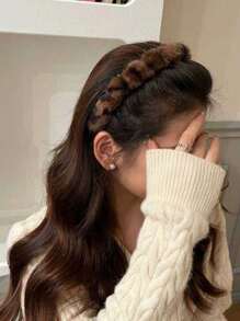 1/2pcs New High Head Headwear For Autumn And Winter, Retro Leopard Print Toothed Plush Hair Band, Anti-Slip Facial Hair Clip Headband For Women, Hair Hoop, Hairband For Women - Multicolor - View 3