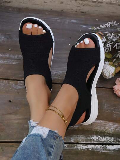 New Cross-Border Sandals: Woven Mesh WideFit Casual Sports Peep-Toe Platform Sandals For Women 2025 Summer/Autumn New Style: Breathable Woven Mesh Slip-On Peep-Toe Platform Sandals Wide Widths Available