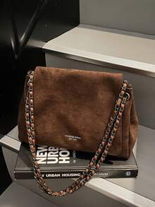 Túi Tote Nữ, Túi Đeo Vai Da Lộn Mềm Mại Có Dây Xích, Túi Đeo Chéo, Túi Đeo Hông Dung Tích Lớn, Ví Đi Làm Hàng Ngày - Cà phê - Xem 4