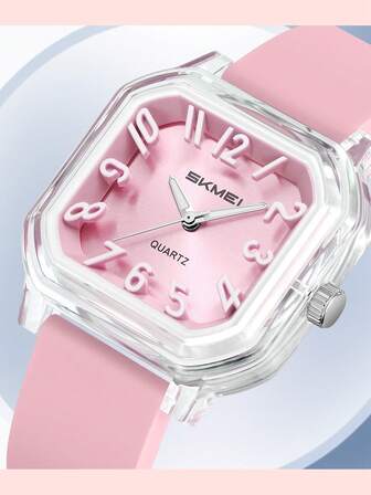  SKMEI 2484 Girl's Luxury Quartz Analog Watch Simple Antique Square Case 20mm Jelly Colorful Silicone Sports Dial Charm Style