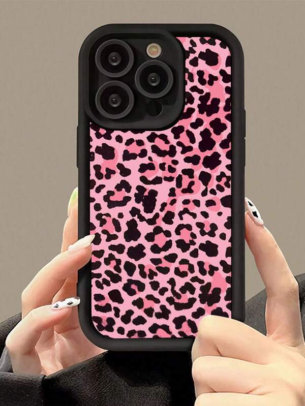1 pieza Funda de teléfono con estampado de leopardo rosa, compatible con Apple y otros modelos, compatible con iPhone 11, 12, 13, 14, 12 Pro Max, 13 Pro Max, 15, 15 Pro, 15 Plus, 15 Pro Max, 16, 16 Pro, 16 Plus, 16 Pro Max