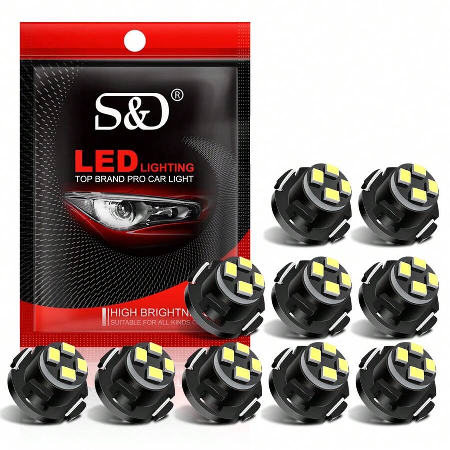S&D 10 件装 T3 T4.2 T4.7 LED 灯泡 Canbus 超亮汽车内部灯仪表盘警告指示灯楔形汽车仪表灯 12V