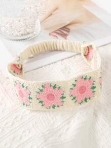 1 件休闲彩色针织花朵头带，颜色位置随机，发带秋冬发带发饰女士度假装女士