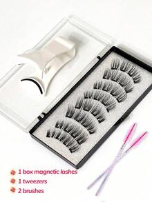 Waloshow 一盒两对CC卷翘磁性假睫毛套装，包含可重复使用的睫毛夹、两支眉刷，无需胶水，柔软蓬松的仿貂毛假睫毛，适合日常妆容，自然美妆工具，混合设计的3D浓密假睫毛条，打造迷人提拉眼妆，适合日常佩戴、工作、学习、旅行、派对等场合，是送给女性的绝佳礼物，也是一份贴心的圣诞礼物。 - 自然纖長款 - 查看 15