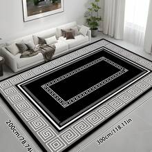 1pc Luxury Nordic Modern Abstract Geometric Area Rug, Circular Pattern Rectangle Soft Faux Wool Washable Carpet, Suitable For Living Room, Bedroom, Entryway, Bathroom, Hallway, Patio, Kitchen, Indoor Outdoor, All Season Large Size Mat, Classic Black Gray - Home Decor - Multicolor - View 17