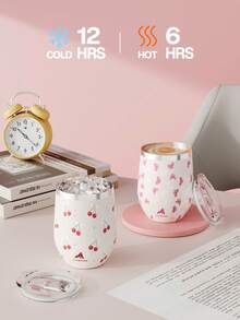 1 chiếc cốc hình trứng cách nhiệt chân không hai lớp bằng thép không gỉ dung tích 340ml/12oz, thích hợp sử dụng tại nhà, văn phòng, du lịch ngoài trời, thể thao, hoặc làm quà tặng. - Anh đào trắng - Xem 5