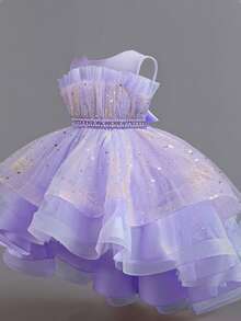 Girl's Sleeveless Shiny Elegant Party Dress, Princess Wedding Christening Pageant Ball Gown - Màu tím hoa cà - Xem 2