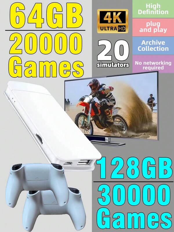 1 Set Of Home Game Console 2025 New Arcade Youth Handle Game Console 30000 Games Connected To The TV Set-Top Box Red And White Machine Card Nostalgic Joystick Type Double-Player Battle Simulator Game Box