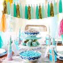 Sage-Green Pink-Gold Party-Decorations Tassel Garland - 20pcs Bachelorette Engagement Baby Bridal Shower Tassels Streamers Rustic Wedding Jungle Birthday Party Spring Decor -236620 - 藍綠薄荷色米色金色 - 查看 6