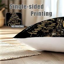MEMNUN 4 Stück Weihnachts Schwarz Gold Weihnachtsbaum Weihnachtsmann Rentier Fröhliche Weihnachten Text Muster Polyester Dekorative Kissenbezüge [Ohne Kissenfüllung], 45*45cm/50*50cm/40*40cm, [Einseitig Muster] Weihnachts Atmosphäre Dekokissenbezüge für Sofa, Bett, Wohnzimmer, Schlafzimmer, Auto, Büro, Hotel, geeignet für alle Jahreszeiten, Weihnachtsgeschenk für Familie und Freunde