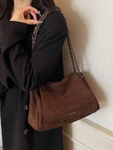 Túi Tote Nữ, Túi Đeo Vai Da Lộn Mềm Mại Có Dây Xích, Túi Đeo Chéo, Túi Đeo Hông Dung Tích Lớn, Ví Đi Làm Hàng Ngày - Cà phê - Xem 9