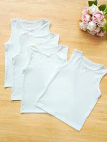 4pcs Girls Cute White Bow Camisole, Suitable For Girls To Wear As Undershirt Or Outerwear, All Seasons - White - View 3
