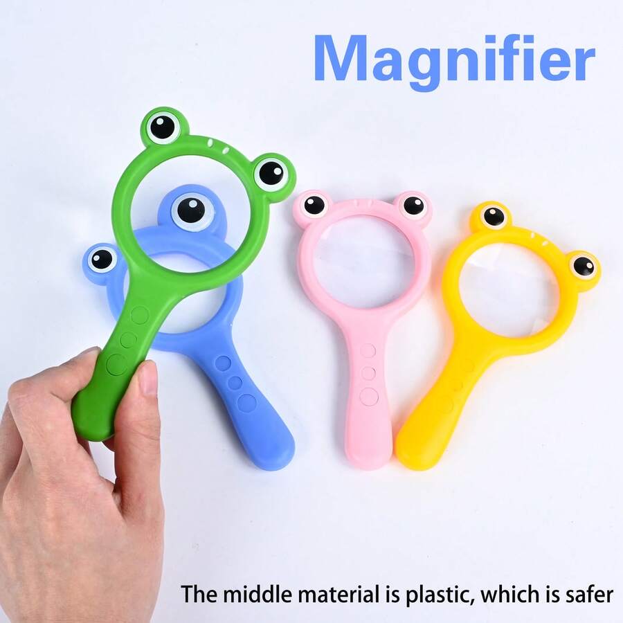 Juguete de lupa con diseño de dibujos animados para niños, lupa de mano de alta definición con diseño de rana para experimentos científicos y exploración preescolar
