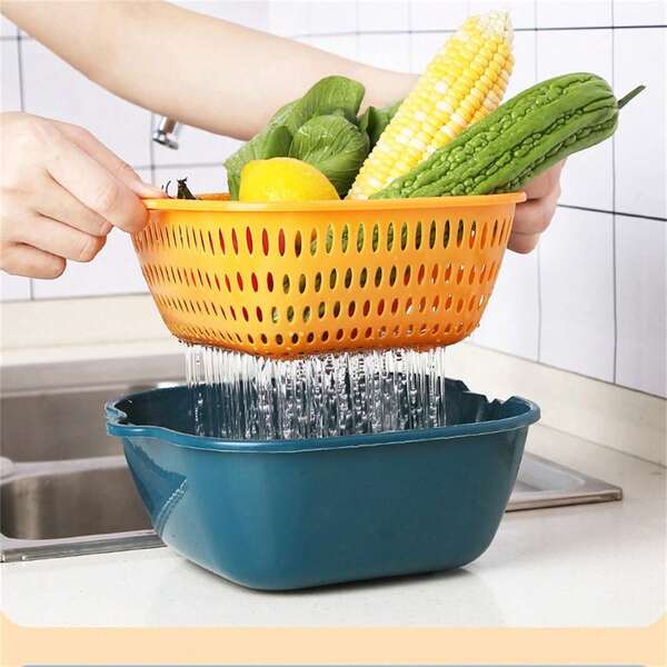 2pcs Kitchen Drain Basket Set, Fruit & Vegetable Washing Basket, Suitable For Home, Kitchen, Restaurant