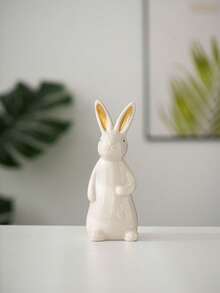 1pc White Ceramic Rabbit Figurine, Suitable For Desk, Home Decor, Office, Bookshelf, TV Stand, Available In Multiple Sizes - White - View 20