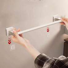 Stick-On No-Punch Hollow Towel Rack, Easy To Install, Super Sticky, Durable Other Materials, Wall-Mounted Towel Rack, Space-Saving Bathroom Accessory - White - View 3