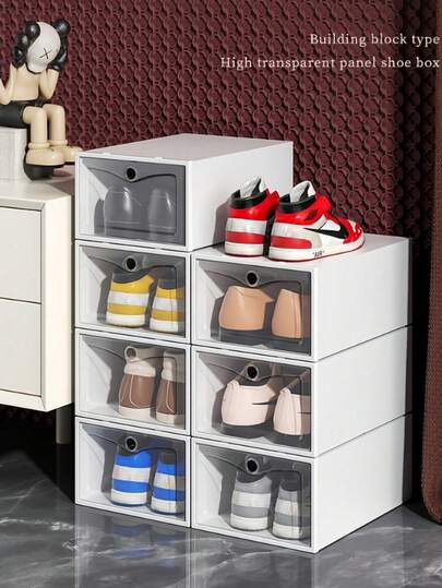 1/3/6 Boîte à chaussures pliante et boîte de rangement blanche pour organiser les chaussures de tennis, les talons et autres chaussures. Étagère empilable avec tiroir et coque anti-poussière. Boîte de rangement pour chaussures pliante épaisse et transparente pour la maison. Indispensables pour le dortoir, les voyages, la décoration d'automne, la décoration de la maison, la décoration de la chambre