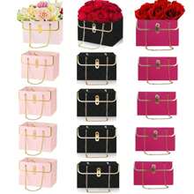4 件套优雅玫瑰花纸质礼盒，婚礼纸质花束收纳桶，花店花卉手提包，带金属链，花盒礼品包装袋，完美的婚礼生日节日派对情人节、返校情人节礼品包装