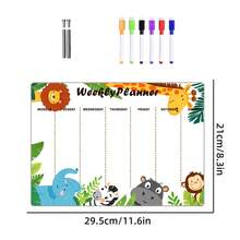 1set Cartoon Animal Pattern Planner, Acrylic Decoration Memo Board, With Multi-Color Pen Eraseable, Weekly Planner, Suitable For Office, Home Kitchen, Convenient For Note Taking - Multicolor - View 11