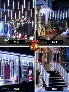 1pc Solar Meteor Shower Light 8-Tube IP65 Waterproof, Suitable For Garden, Courtyard, Trees, Eaves, Festivals, Parties, Outdoor Streets, Fences, New Year, Christmas, Halloween Decoration, Outdoor Fairy Garden Light-30/45CM - White - View 9