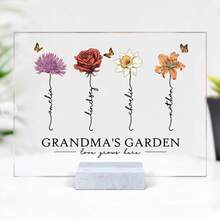 Grandma's Garden Love Grows Here Beautiful Birth Month Flower Gift For Grandma Mom Personalized Horizontal Rectangle Acrylic Plaque
