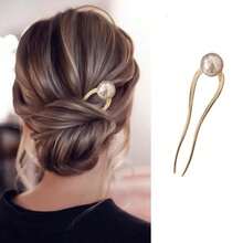 1-Piece Pearl U-Shaped Hairpin – Classic Hair Stick For Women, Elegant Bun Holder - 金色 - 查看 1