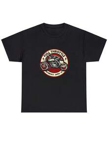 Camiseta de algodón gráfica Full Throttle para hombres - Camiseta negra casual de manga corta con cuello redondo y diseño de motocicleta, suave y transpirable para verano, primavera y otoño, ropa de exterior| Ropa de calle casual| Material Elástico, Camiseta de Motocross - Negro - Ver 3