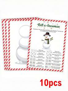 10pcs Roll A Snowman Dice Game Cards - Double-Sided Winter Party Game, Family Christmas Drawing Activity, Festive Group Game Set For All Ages, And Interactive Snowman Creation Cards - Multicolor - View 3