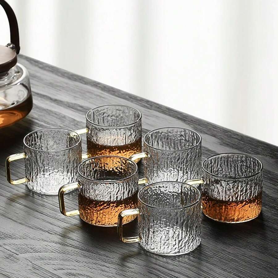 12/6/4/2件150毫升/可爱耐热优雅透明玻璃杯、茶杯、浓缩咖啡玻璃杯、中国功夫热茶杯、茶杯套装，适合家庭、派对、咖啡厅、婚礼、办公室、母亲节优雅礼物。 - 樹皮紋 - 查看 1