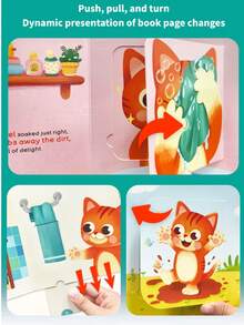beartale Interactive Flip-Up Story Book, Animal Daily Activities Picture Book (Rooster Waking Up, Kitten Washing Face, Hippo Brushing Teeth, Bear Tidying Room), Suitable For 3-6 Years Old Children, Montessori Quiet Travel Toy, Pre-School Enlightenment And Bedtime Reading - Multicolor - View 4