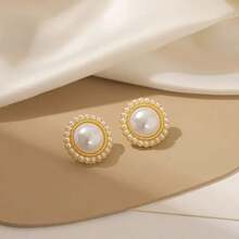 Juego de 5 Pares de Pendientes de Moda para Mujer| Pendientes de Perlas de Imitación Estilo Hong Kong Vintage en Rojo Vino, Chapados en Oro KC, Ideales para Uso Diario y Regalos de San Valentín - Cinco pares - Ver 3