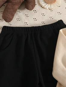 Setelan Baju Bayi Perempuan: Atasan Kardigan Lengan Panjang dengan Bordir Bunga dan Hiasan Ruffle, Celana Hitam, Pakaian Kasual Sehari-hari - Aprikot - View 8