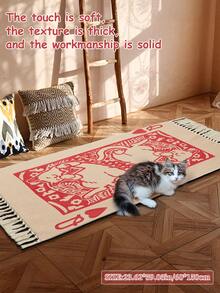 Woven Carpet, Red Poker Pattern Indoor Decorative Rug, For Living Room 60*90cm,Fall Decor,Autumn Decor,Room Decor - Red - View 5