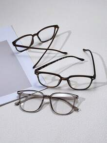 3 件装铆钉方形和圆形框架眼镜，适合女士，适合日常佩戴，轻巧且适合小脸