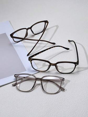 3 件装铆钉方形和圆形框架眼镜，适合女士，适合日常佩戴，轻巧且适合小脸
