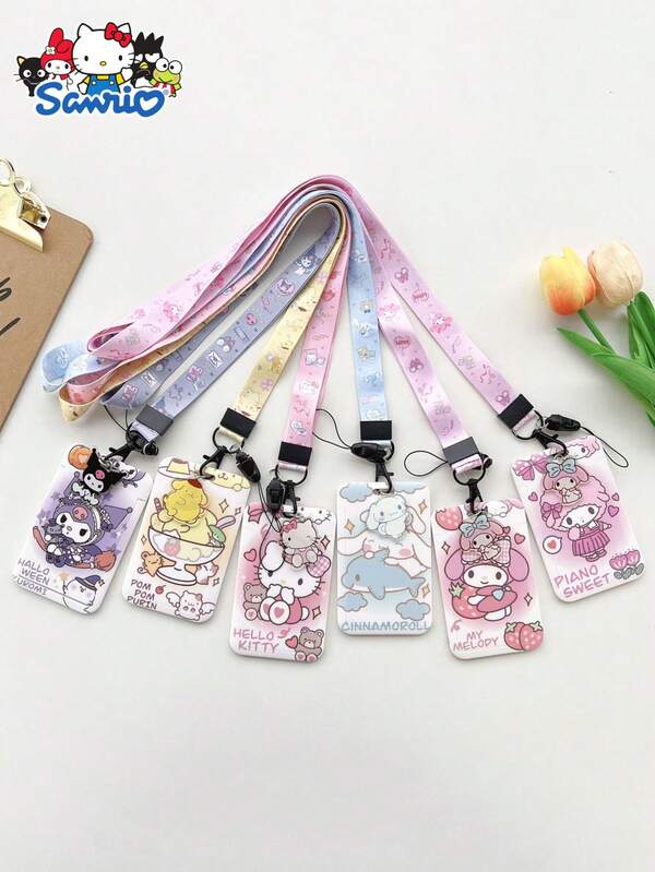 Sanrio 1 PC Sanrio Series Kuromi/Hello Kitty Badge Long Rope Card Holder Student Protection Card Holder Access Control Bus Card Holder Melody