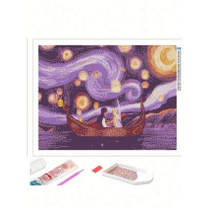 1pc Exquisite 5D Diamond Painting Kit, DIY Art Work, Elegant Room Decor, Full Round Diamond DIY Kit, Leisure & Stress Relief Handmade Dotting Effect